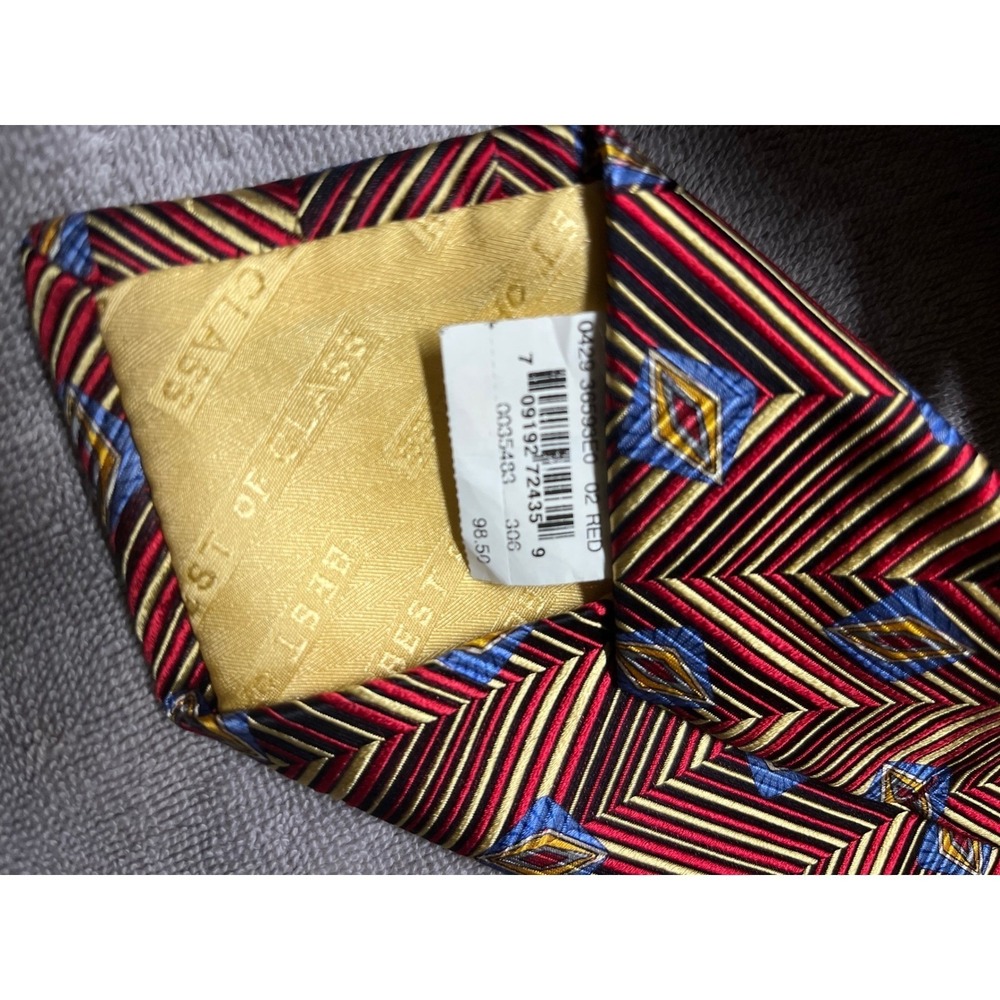 VTG Robert Talbott Silk Tie Deadstock Geometric Chevron Art Deco USA Shiny - Picture 2 of 7